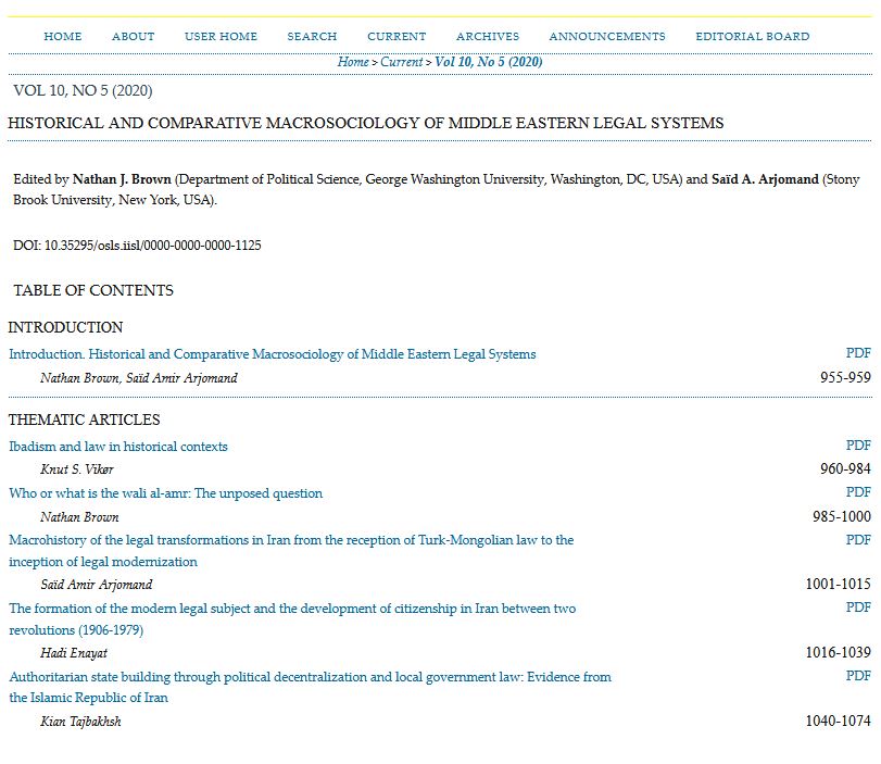 Table of Contents of OSLS 10(5)