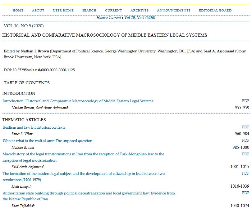 Table of Contents of issue 10(5).