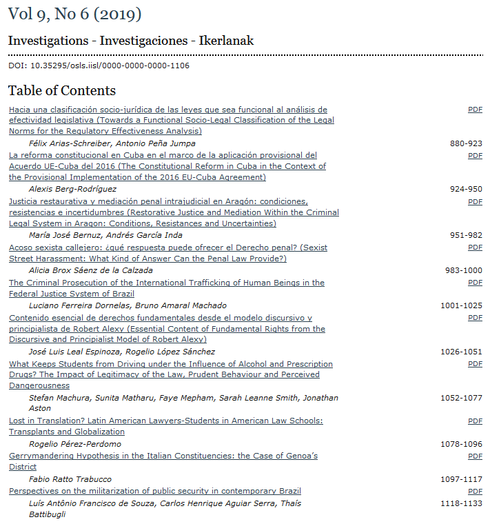 OSLS 9(6), table of contents.